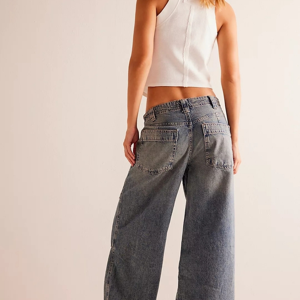 FREE PEOPLE Newbies Solid Wide Leg Slouchy Jeans Large We The Free - Picture 2 of 11